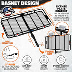 Mockins 60"x24"x6" Folding Trailer Hitch Cargo Carrier w/ 25 Cu Ft Waterproof Cargo Bag for Hitch Carrier | Heavy Duty 500 lbs Steel Luggage Rack for SUV, Car & Truck w/Plate Bracket & Accessories