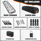 Mockins 85"x24"x4" Extendable Skinny Roof Rack Cargo Carrier w/ 20 CuFt Soft-Shell Rooftop Cargo Bag for Top of Car | 250 Lbs Cap Weatherproof Narrow Car Top Carrier Set w/Straps, Lock, & Carry Case