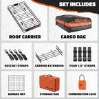 Mockins 64"x39"x6" Steel Roof Rack Cargo Carrier for Top of Vehicle & 20 CuFt Waterproof Rooftop Cargo Bag | 250 Lbs. Capacity Extendable Car Rooftop Cargo Carrier with Car Top Carrier Accessories