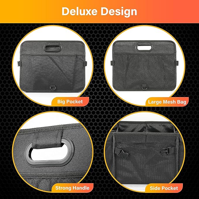 YSSOA Multi Compartments Collapsible Car Trunk Organizer, 600D Waterproof Oxford Polyester 50L Car Storage with Adjustable
