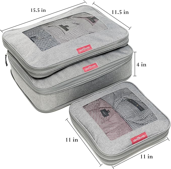 LeanTravel Premium Compression Packing Cubes for Travel - Suitcase Organizer Bags with Double Zipper & Breathable Mesh Panel 