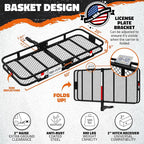 Mockins 60"x20"x6" Folding Luggage Rack for Car Hitch & 20 Cu Ft Waterproof Cargo Bag | 500 lbs Cap Steel Trailer Hitch Cargo Carrier for 2" Receivers w/License Plate Holder, Stabilizer, Net & Straps