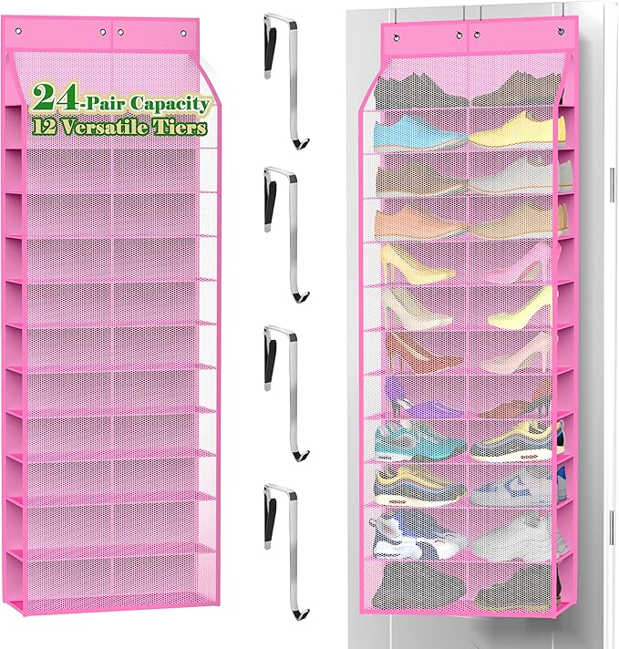 Kotkn 24-Pair Over Door Shoe Organizer for Family & Kids, Double Sided | Hanging Storage for Sneakers, Boots, Toys & Room Org
